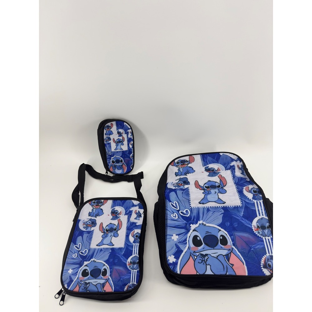 Disney‎ Lilo & Stitch 3pc Backpack Set Lunch Bag Pencil Case Blue Floral Print